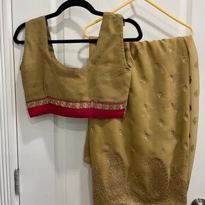 Gold and Red Embroidered Sari with Blouse